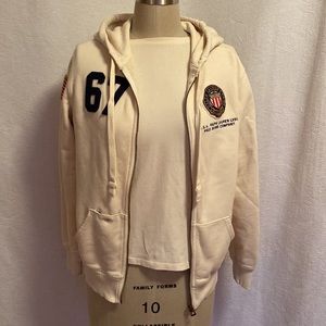 Vtg XS Polo Ralph Lauren cream french terry hoodie sweatshirt.